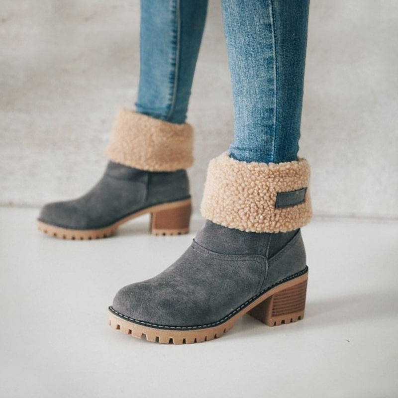 Women's Winter Boots – Fold-Over Cuff, Chunky Heel