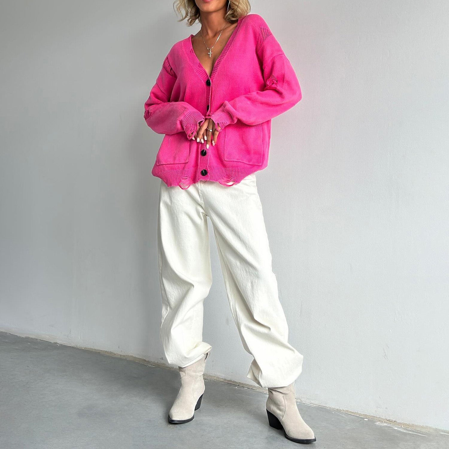 Women Cotton Cardigan - V Neck