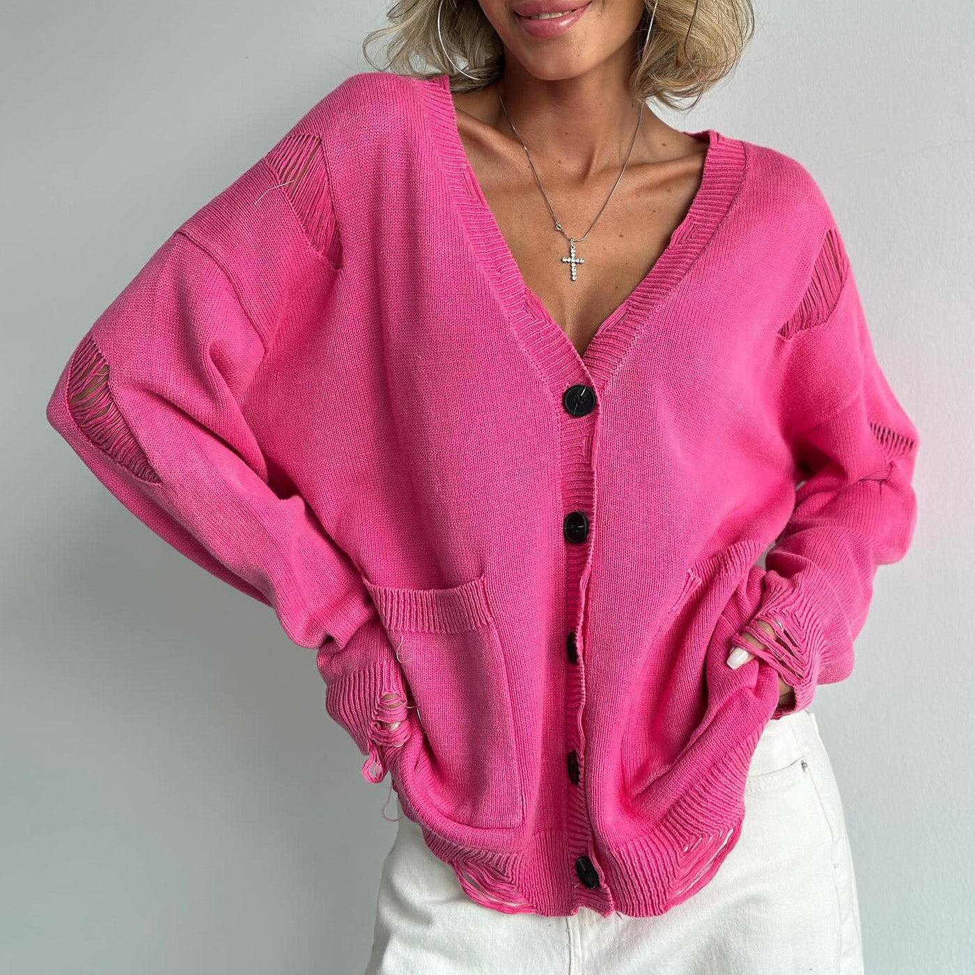 Women Cotton Cardigan - V Neck