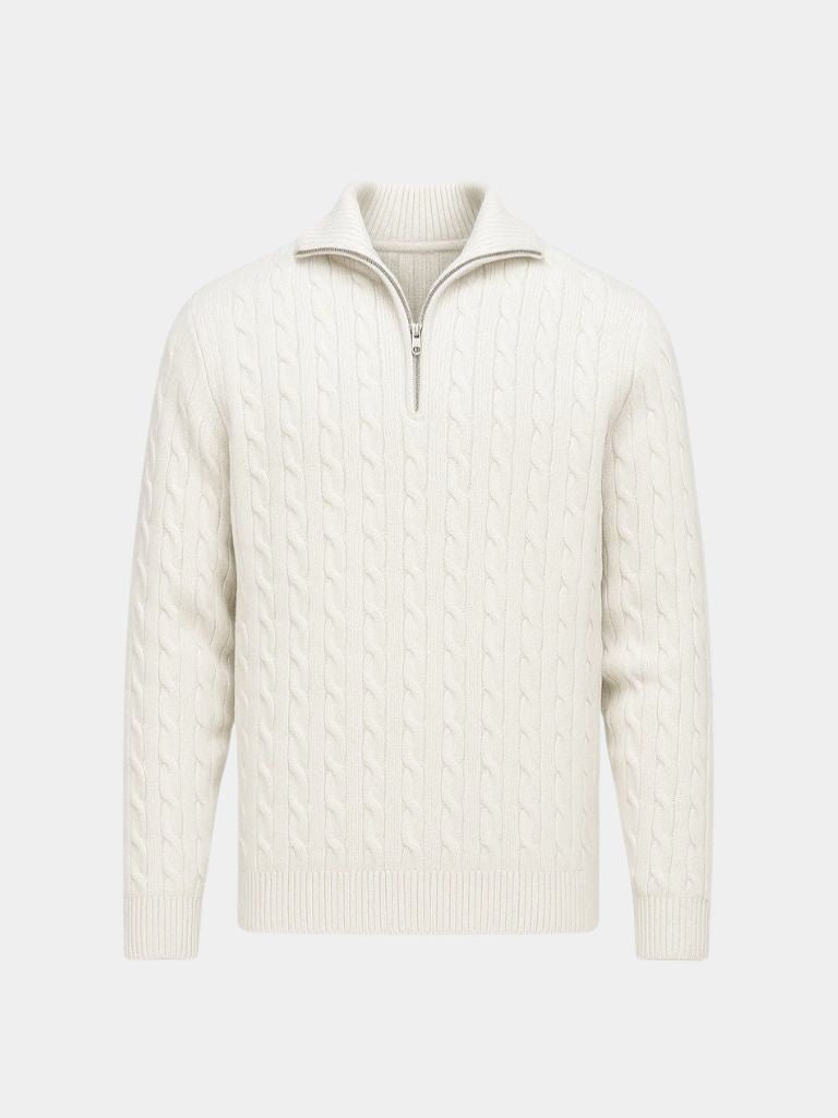 Cable Knit Sweater - Premium Zip Neck