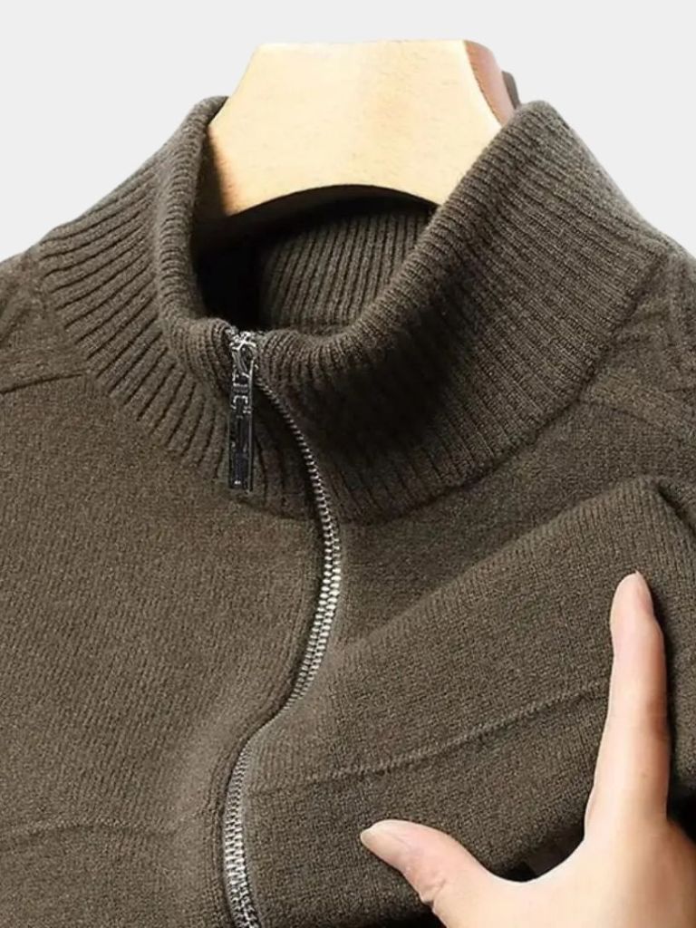 Cashmere Turtleneck Sweater - Elegant Zip Wool Pullover
