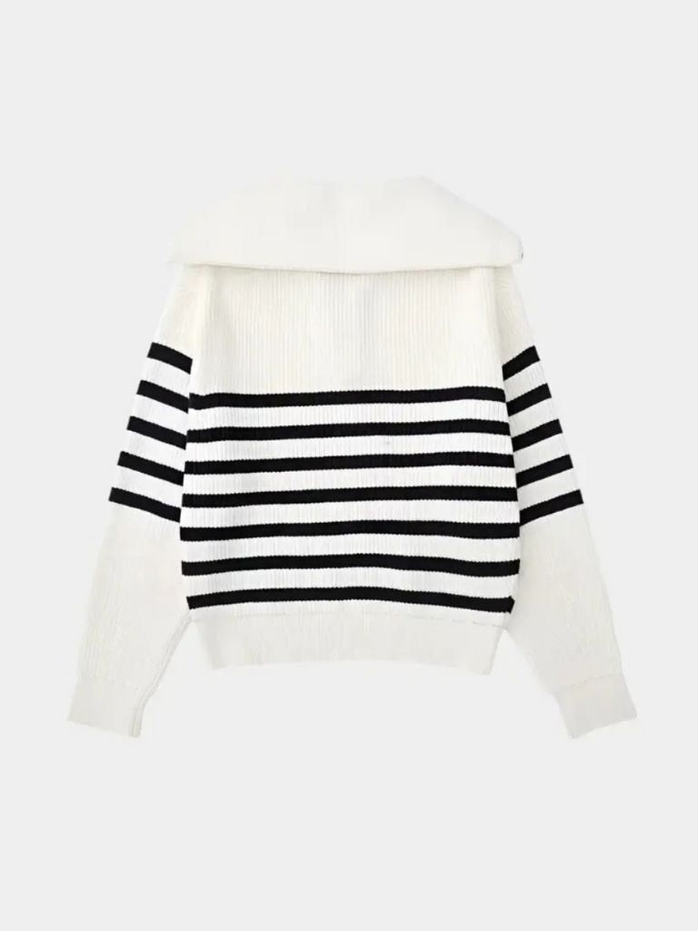 Striped Zip-Up Sweater - Elegant Casual Knitwear