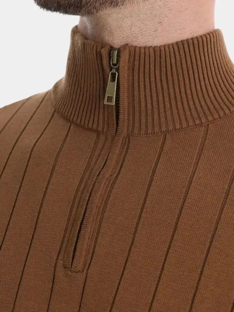 Quarter-Zip Sweater | Cotton Knit Vertical Stripes | Viretti Milano