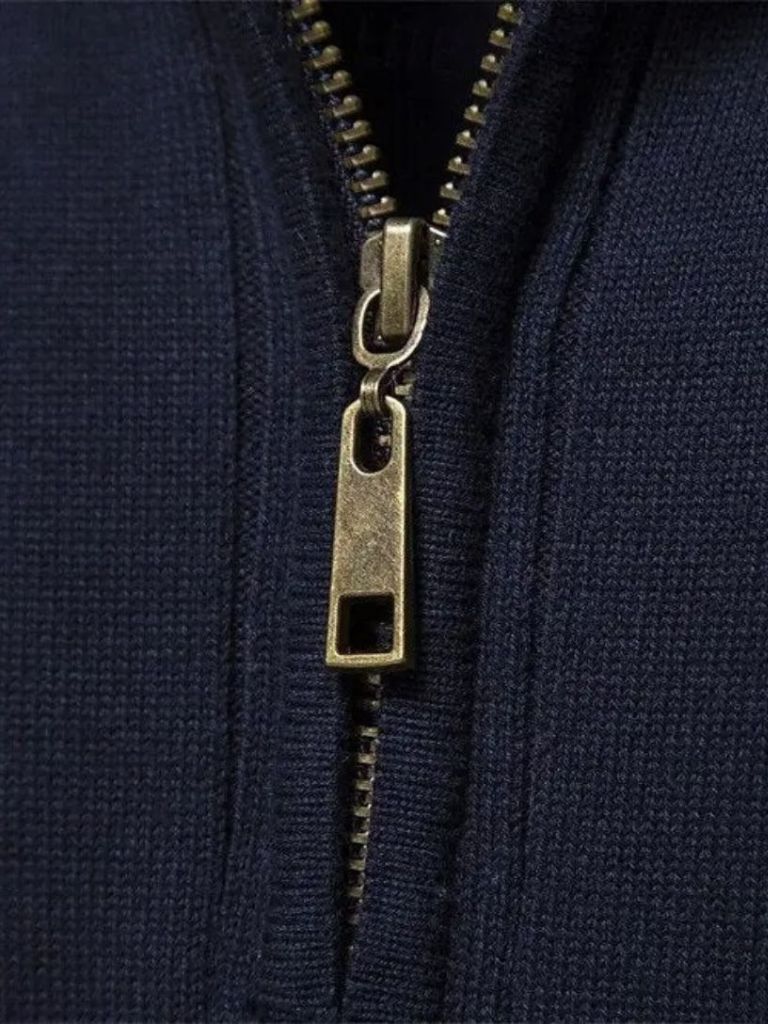 Quarter-Zip Sweater | Cotton Knit Vertical Stripes | Viretti Milano