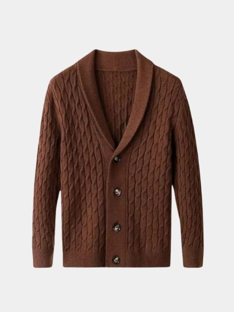 Cozy Classic Cardigan – Elegant Cross Pattern Knitwear