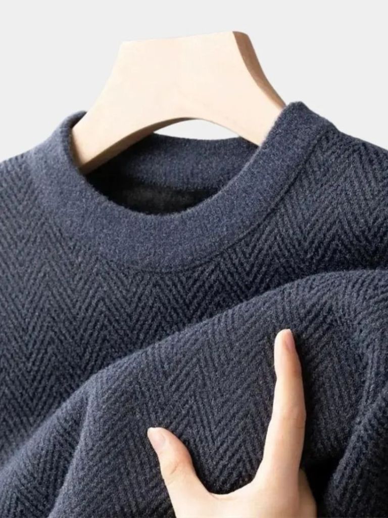 Wool Sweater – Tailored Fit Herringbone Pattern Pullover