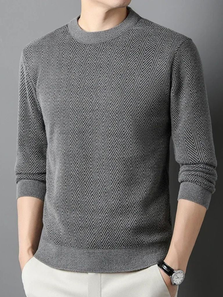 Wool Sweater – Tailored Fit Herringbone Pattern Pullover