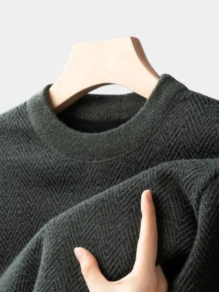 Wool Sweater – Tailored Fit Herringbone Pattern Pullover