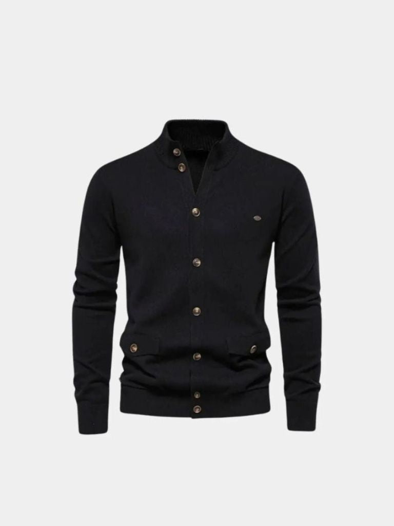 Cotton Stand Collar Cardigan | Breathable Cotton Sweater