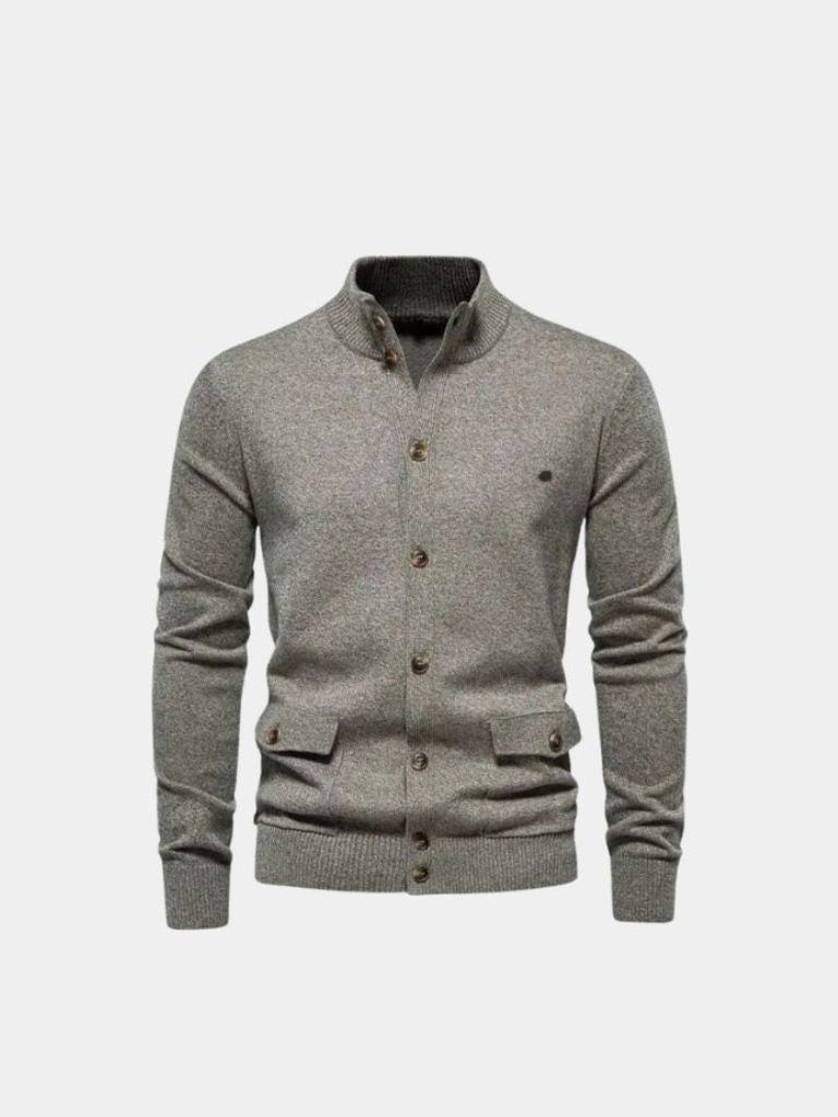 Cotton Stand Collar Cardigan | Breathable Cotton Sweater