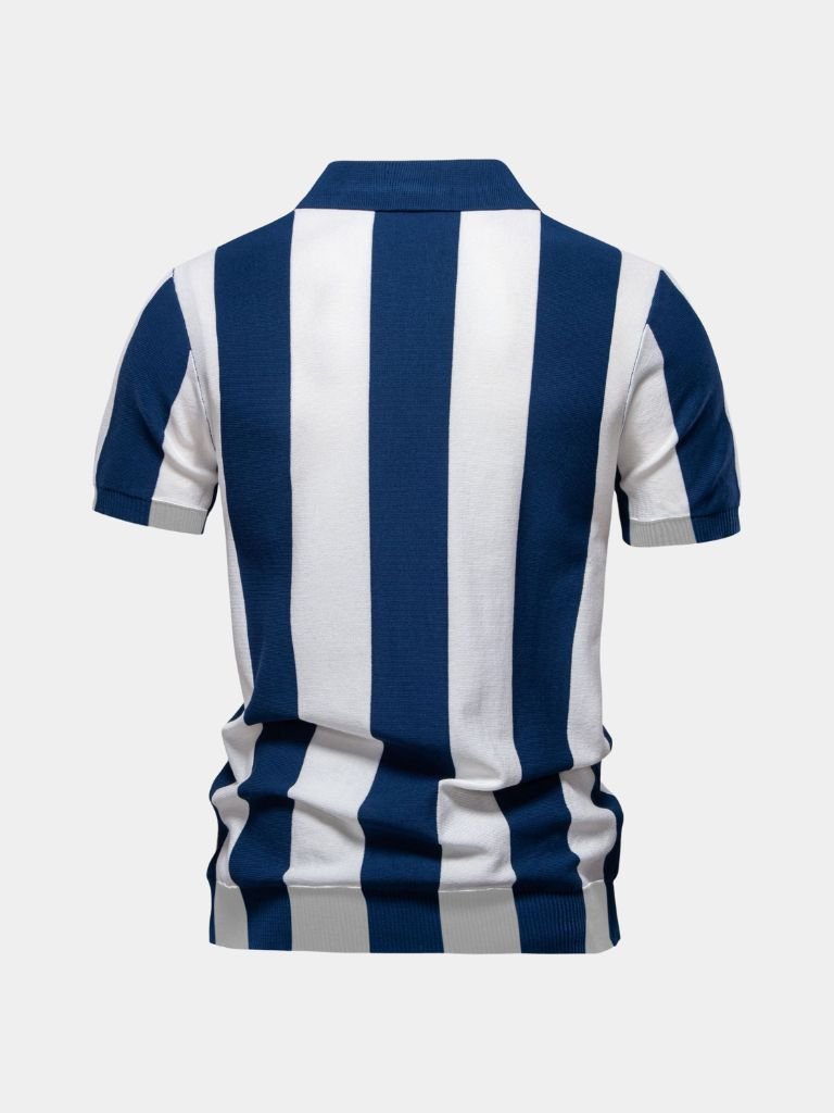 Navy Striped Polo Shirt | Breathable Cotton