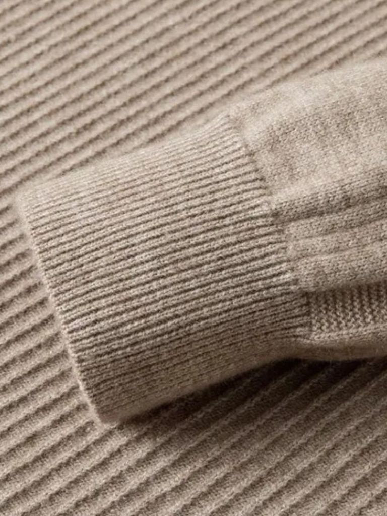 Wool Quarter Zip Sweater - Striped Stylish Pullover