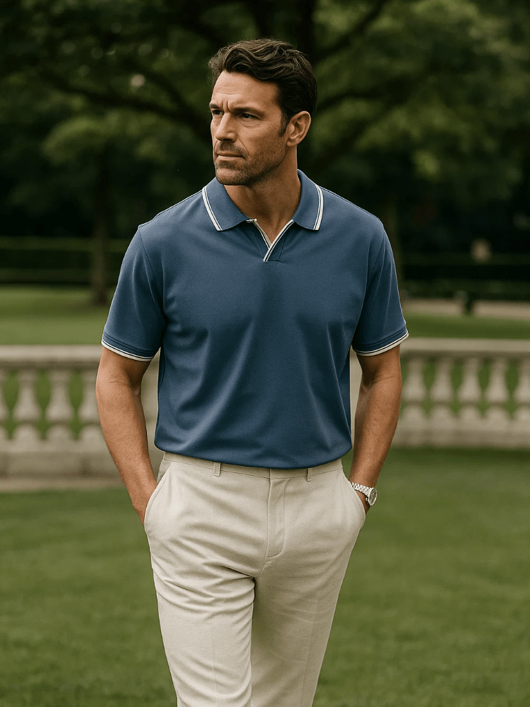 Black V-Neck Polo Classic Elegance